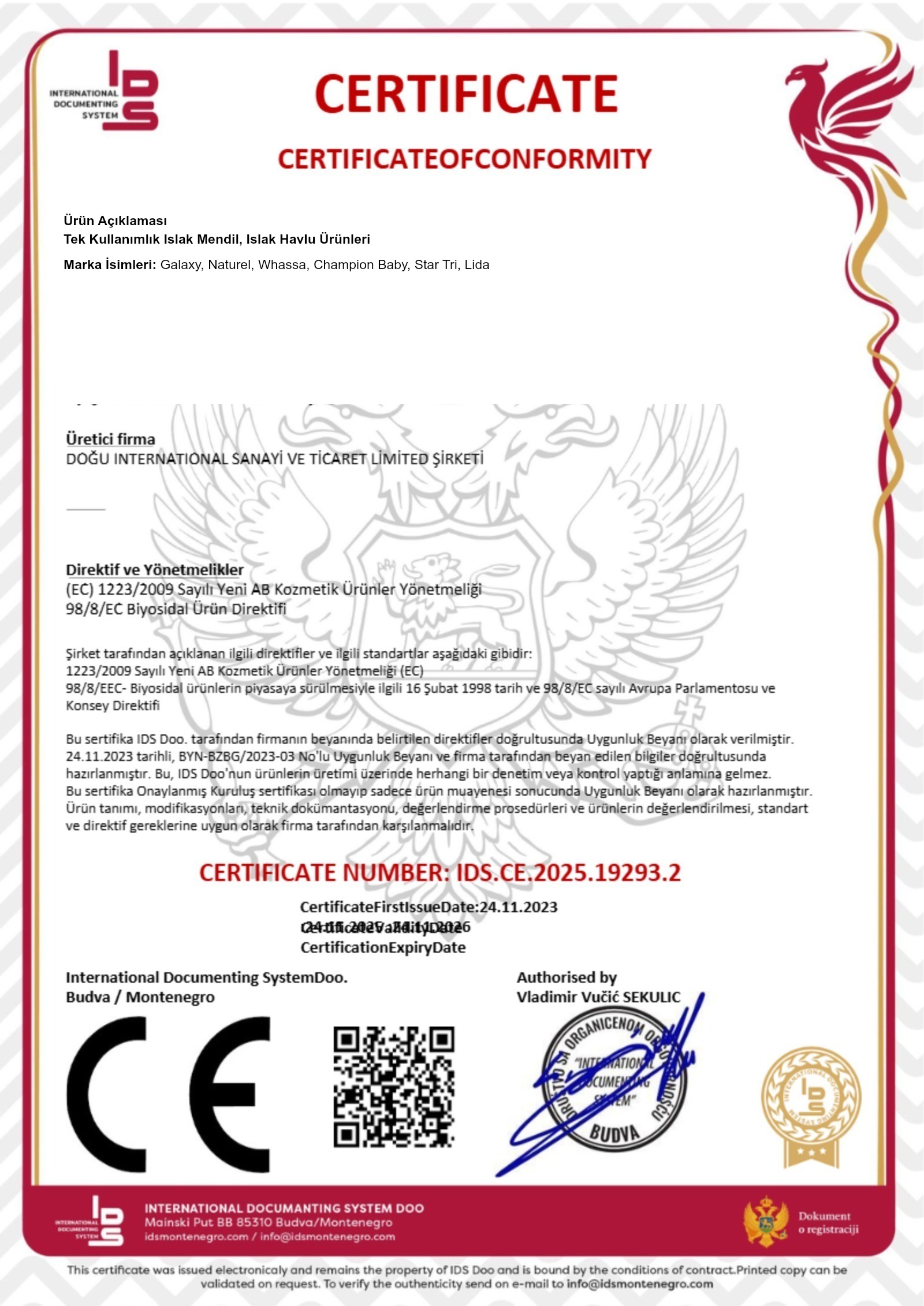 CE 1223/2009 Islak Mendil (TR)
