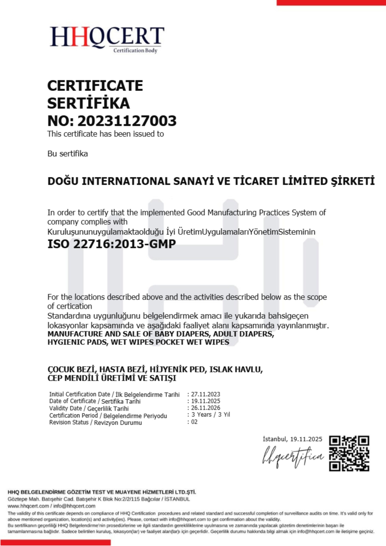 ISO 22716:2013 GMP Sertifikası