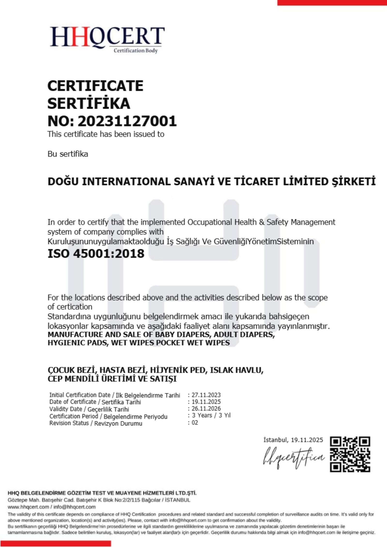 ISO 45001:2018 Sertifikası