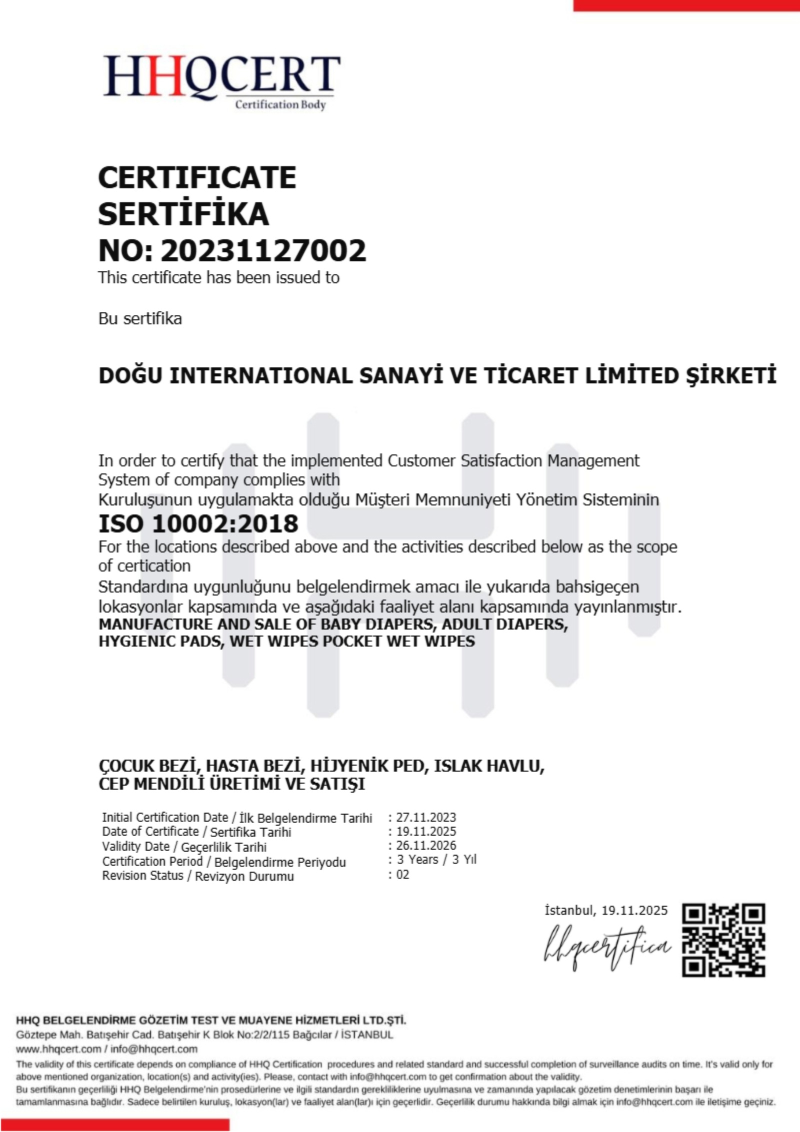 ISO 10002:2018 Sertifikası